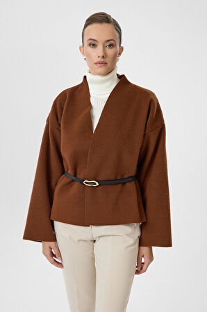 Deri Kemerli Kaşe Kimono