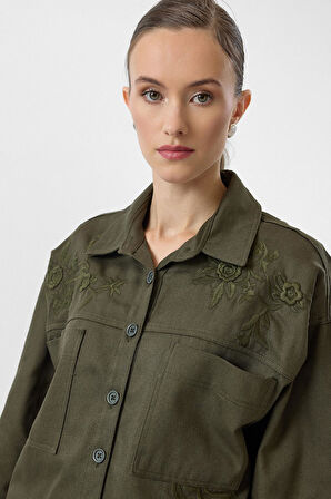 Gül Nakışlı Gabardin Gömlek