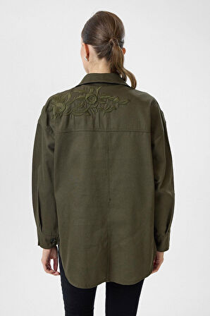 Gül Nakışlı Gabardin Gömlek