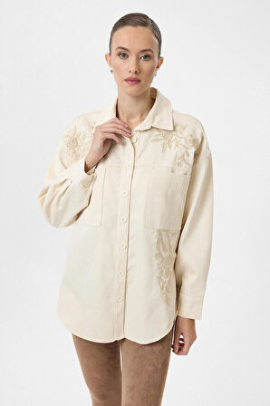 Gül Nakışlı Gabardin Gömlek