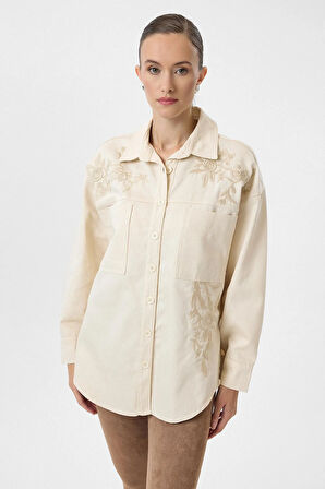 Gül Nakışlı Gabardin Gömlek