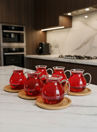 Kapris 6'lı Çay Seti 200 ml Borosilikat Cam Kulplu Çay Bardağı Lvn 40488