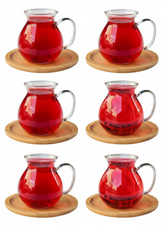 Kapris 6'lı Çay Seti 200 ml Borosilikat Cam Kulplu Çay Bardağı Lvn 40488