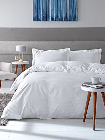 Beyaz Otel Tipi Pamuk Saten Çift Kişilik Nevresim Takımı