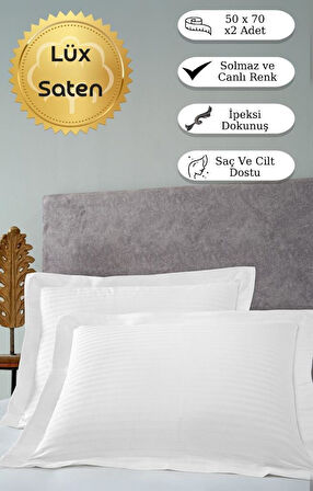 Yastık Kılıfı 2’li Pamuk Saten Stripe Karna