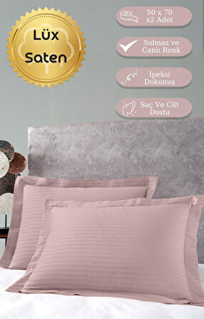 Yastık Kılıfı 2’li Pamuk Saten Stripe Karna