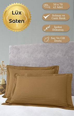Yastık Kılıfı 2’li Pamuk Saten Stripe Karna