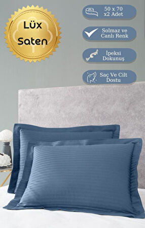 Yastık Kılıfı 2’li Pamuk Saten Stripe Karna