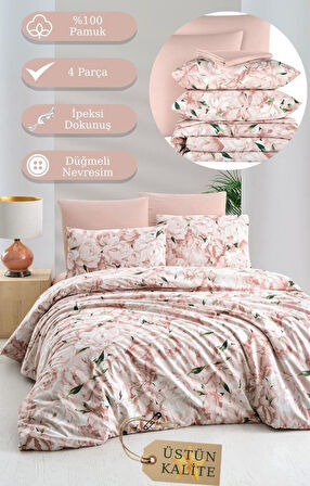 Nevresim Takımı Çift Kişilik Mariel %100 Pamuk Percale Zarif Baskılı