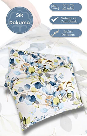 Yastık Kılıfı 2’li Flora Percale Baskılı %100 Pamuk 50x70 cm
