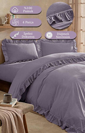 Nevresim Takımı Fırfırlı Stonewash Cotton 200x220 cm