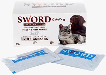 Sword Kedi Köpek Nano Gümüş İçerikli Hijyen Temizlik Mendili 30 lu 20x14 Cm