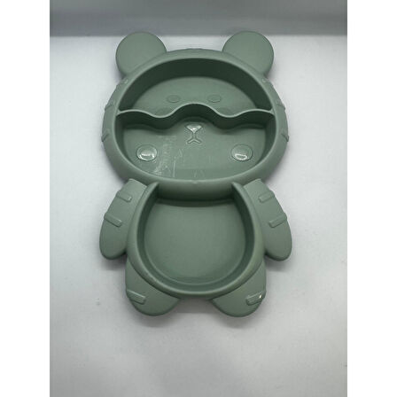 4 Parça Mama Tabağı Seti 3 Bölmeli Ayıcık Şekilli Eğlenceli Mama Tabağı ve Çatal Kaşık Kase Seti