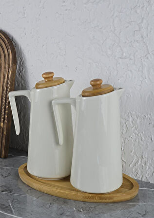 Palma Porselen Yağlık Seti - Stantlı Yağdanlık Takımı - 2x650 ML, 5 Parça