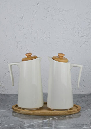 Palma Porselen Yağlık Seti - Stantlı Yağdanlık Takımı - 2x650 ML, 5 Parça