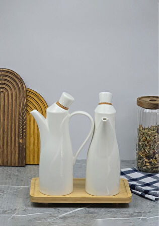 Eso Yağlık Seti - Porselen Bambu Yağdanlık, Sirkelik Takımı - 2x800 ML