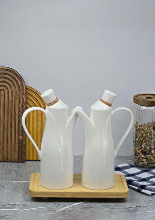 Eso Yağlık Seti - Porselen Bambu Yağdanlık, Sirkelik Takımı - 2x800 ML