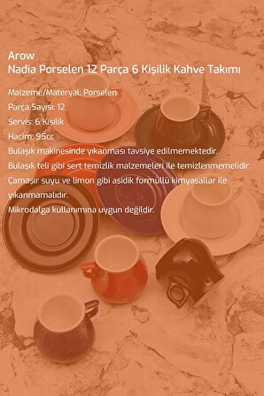 Nadia Porselen 12 Parça 6 Kişilik Kahve Takımı