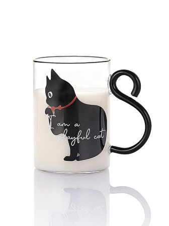 Kedi Figürlü Isıya Dayanıklı Borosilikat Cam Bardak
