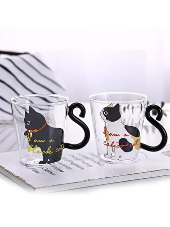 Kedi Figürlü Isıya Dayanıklı Borosilikat Cam Bardak