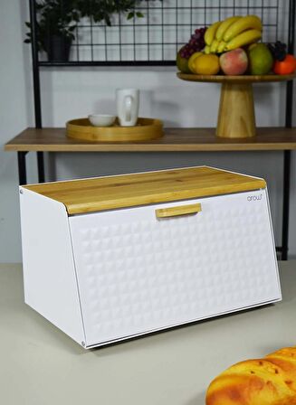 Arow Alessa Ahşap Kesme Tahtalı Lüx Beyaz Ekmek Kutusu TR-4148 