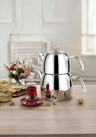 Regno Çaydanlık Seti - 304 Paslanmaz Çelik Çaydanlık Takımı - 4.5+2.5 L