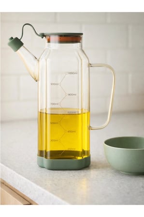 Arow Fluıd Damlatmaz Borosilikat Taban Silikon Kurumalı Cam Yağlık 1000 ML Gri - TR-6511