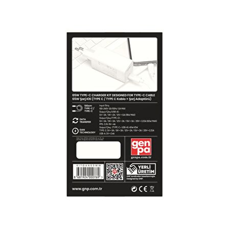 GNP 65W GAN Şarj Adaptörü ve Type-C Kablo