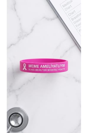 FixFlex Silikon Meme Kanseri Farkındalık Bilekliği - Lenf Ödem Bilekliği - Uyarı Bilekliği