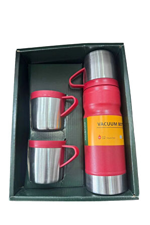 6158 Çelik Termos 3 Bardaklı Set