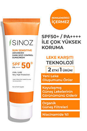 Sinoz 50+ Faktör Aydınlatıcı Tüm Cilt Tipleri İçin Renksiz Yüz Güneş Koruyucu Krem 50 ml