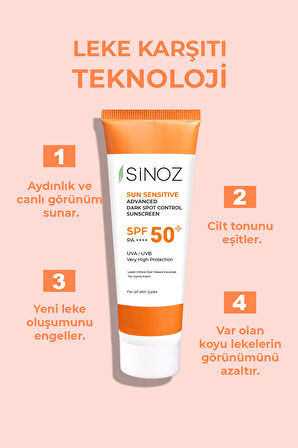 Sinoz 50+ Faktör Aydınlatıcı Tüm Cilt Tipleri İçin Renksiz Yüz Güneş Koruyucu Krem 50 ml