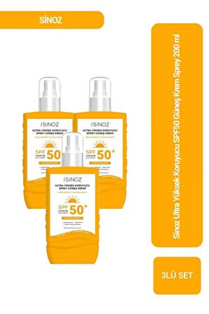 Sinoz Ultra Yüksek Koruyucu SPF50 Güneş Krem Sprey 200 ml x3