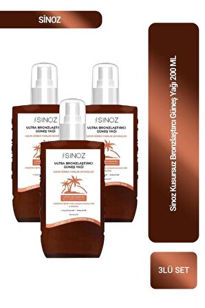 Sinoz Kusursuz Bronzlaştırcı Güneş Yağı 200 ml x3