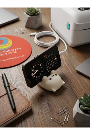 Kedi Figürlü Telefon Tutucu Telefon Standı Ofis, Çalışma Masası ve Komidin Aksesuarı