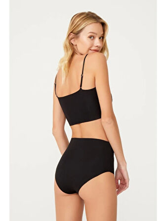 COTTONHİLL Yüksek Bel Basic Lazer Kesim Kadın Bikini Külot-SİYAH