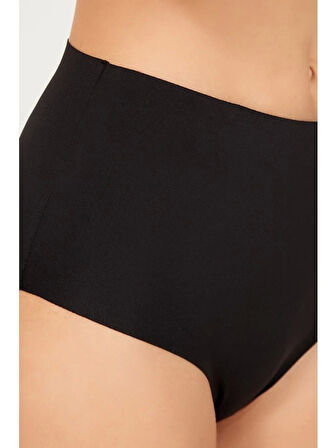 COTTONHİLL Yüksek Bel Basic Lazer Kesim Kadın Bikini Külot-SİYAH