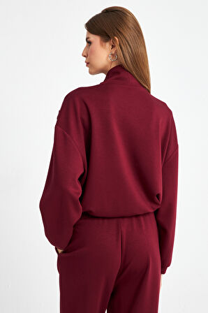 Ecrou Kadın Bordo Dik Yaka Altı Lastikli Ultra Soft Sweat