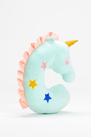 Ecrou Unicorn Karakterli Simli Nakışlı Eğlenceli Boyun Sırt Yastığı Yeşil 31 x 27 x 9 cm 