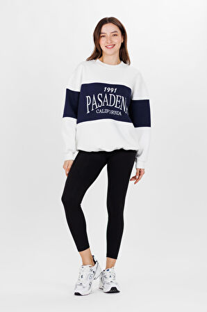 Ecrou Kadın Ekru Pasadena Nakışlı Oversize 3 İplik Sweat