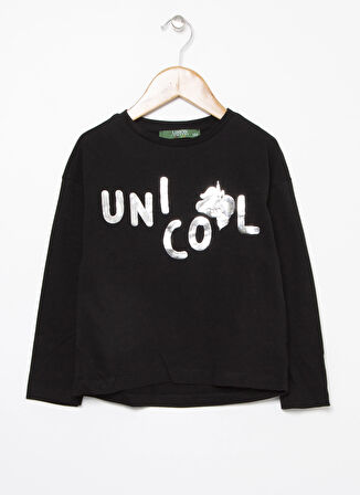 Limon Pamuklu Uzun Kollu Siyah Kız Çocuk T-Shirt
