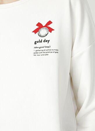 Turkish Dictionary x Fabrika Altın GünüSloganlı Ekru Sweatshirt
