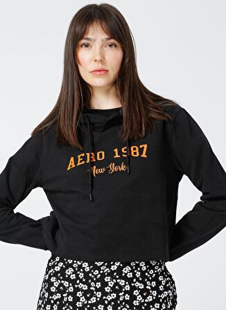 Aeropostale Kadın Siyah Kapüşonlu Sweatshirt