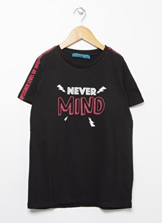 Funky Rocks Tm-24 Bisiklet Yaka Standart Kalıp Baskılı Siyah Kız Çocuk T-Shirt