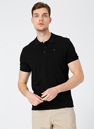 Fabrika Polo Yaka Düz Siyah Erkek T-Shirt LEGOLAS Y