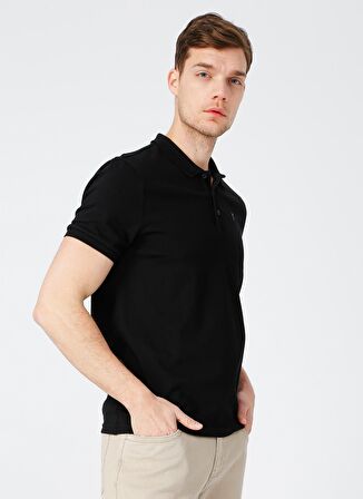 Fabrika Polo Yaka Düz Siyah Erkek T-Shirt LEGOLAS Y