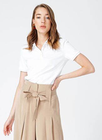 Fabrika Polo Yaka  Basic Düz Beyaz Kadın T-Shirt  -  DEEP
