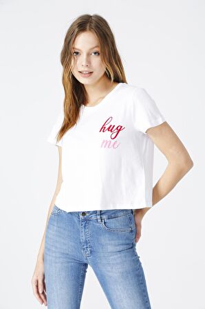 Fabrika Kadın Beyaz Bisiklet Yaka T-Shirt
