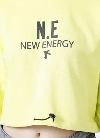 Fabrika Sports Neon Sarı Bisiklet Yaka Baskılı sweatshirt