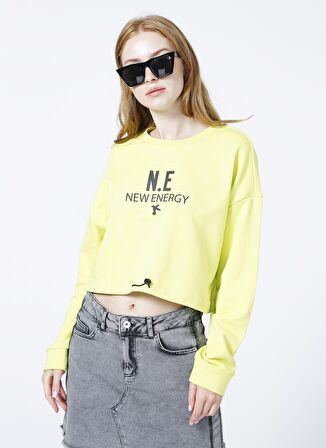 Fabrika Sports Neon Sarı Bisiklet Yaka Baskılı sweatshirt